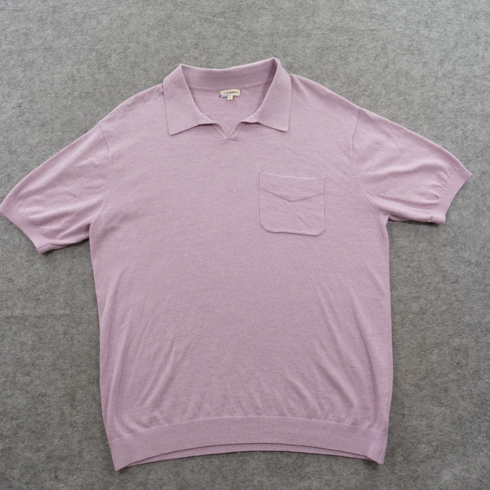 J Peterman  Polo Shirt Mens Large Purple Lilac Pique Elastic Waist Band Retro